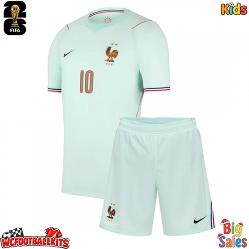 France Kylian Mbappe #10 Replica Away Stadium Kit for Kids World Cup 2026 Short Sleeve (+ pants)
